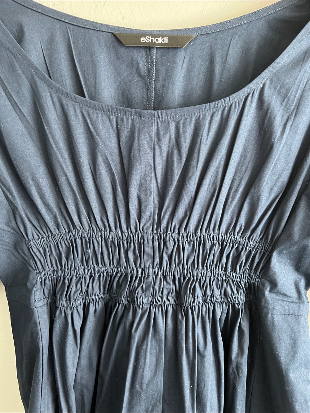 NWOT Puff Sleeve Elastic Waist Cotton Poplin Dress - Picture 7 of 8